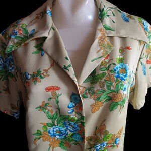 Vintage Women's Large Blouse 1of1 Granny Handmade 1970's Avocado GreenBig Collar